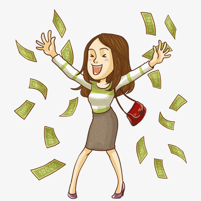兴奋地女人飘洒兴奋女性开心长发金钱        