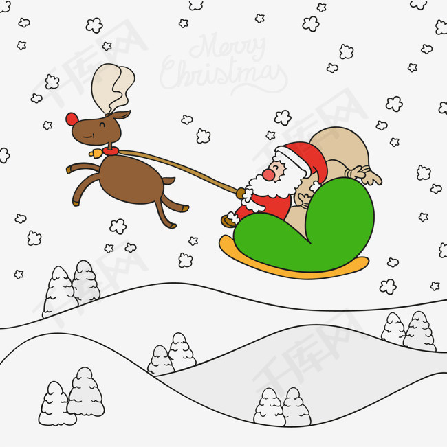 卡通圣诞老人与雪橇
