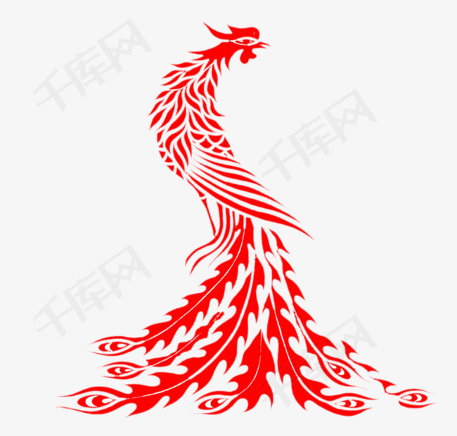 红色手绘的凤凰效果图凤凰红色凤凰手绘凤凰装饰图免抠图装饰画