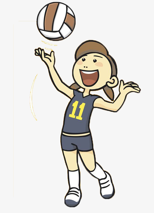 女孩得意的打排球排球运动装女孩子得意的笑卡通手绘运动