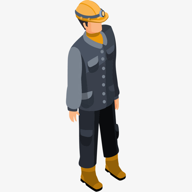 卡通采石工人简图站立姿势人物头盔装扮采石工人