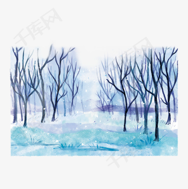 蓝色寒冷雪景