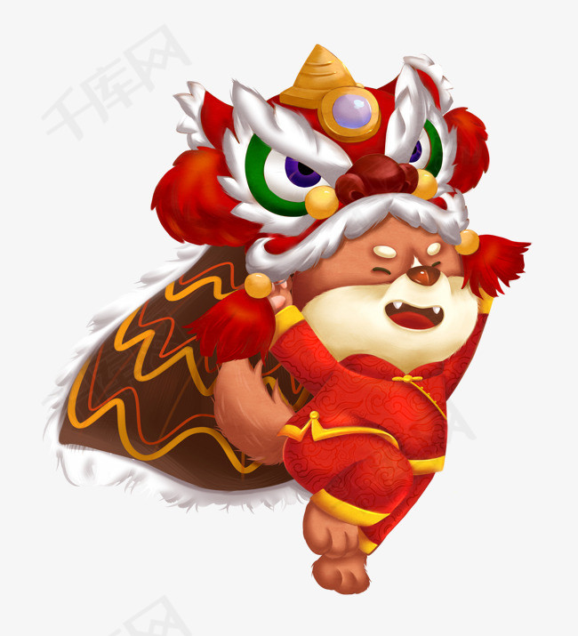 春节小狗舞狮卡通png免抠图素材图片免费下载_高清png