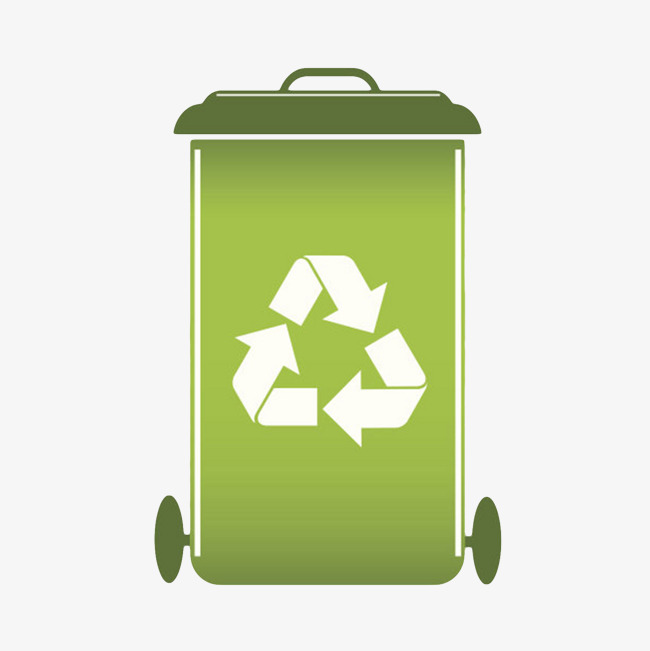 绿色简约保护环境可回收标志的垃圾桶卡通