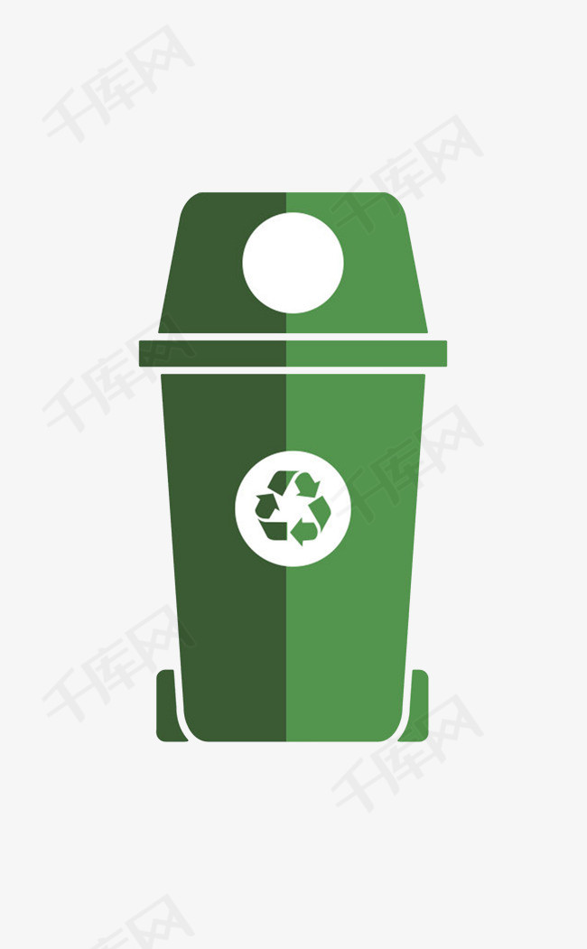 绿色简约保护环境可回收标志的垃圾桶卡通