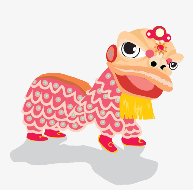 卡通中国风传统舞狮子传统舞狮子粉色的狮子节日装饰免抠狮子卡通中国