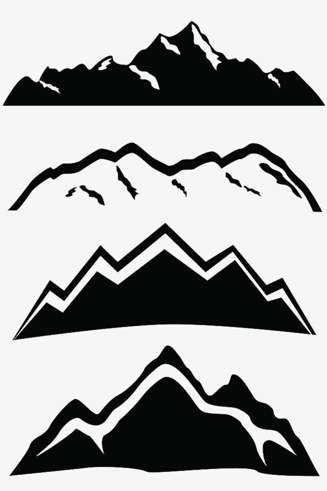 黑色扁平化雪山手绘