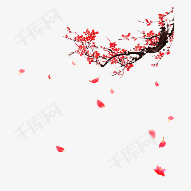红色飘落花瓣节日元素