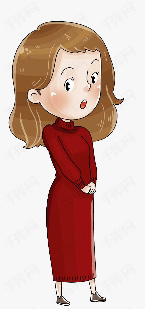卡通红色连衣裙的女人