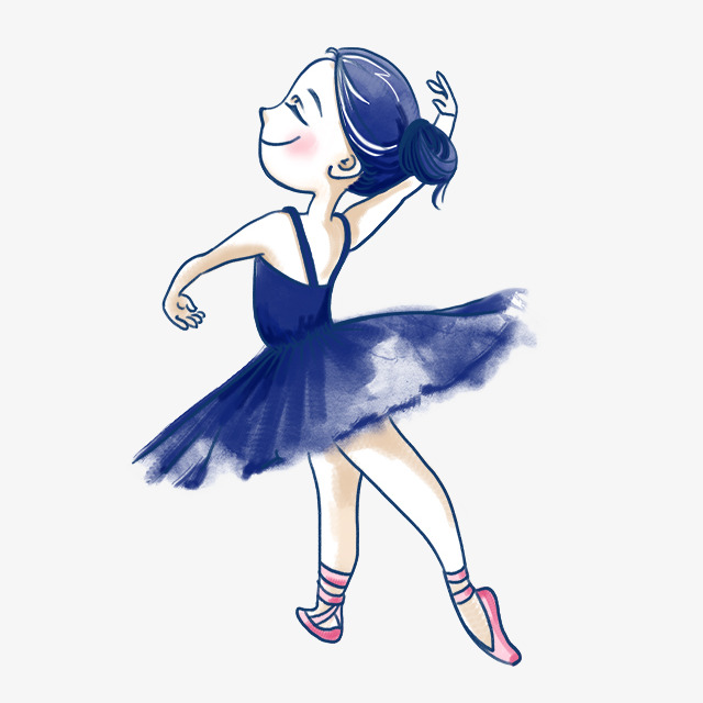 手绘蓝色的芭蕾舞女孩插画免抠