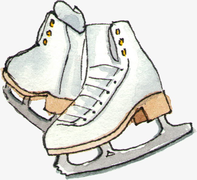 系带旱冰鞋手绘简图系带鞋子旱冰鞋溜冰运动冬季水彩