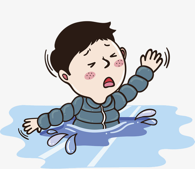 手绘落水男孩免抠图