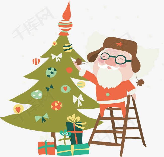 千库网提供矢量图装饰圣诞树的老人矢量免抠png素材