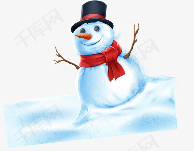冰天雪地白色雪人冰天雪地呆萌雪人可爱雪人寒冷冬天红色围巾白色雪人