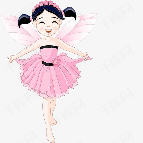 免抠卡通微笑的花仙子卡通花仙子粉色的裙子微笑的女孩站立的女孩免抠
