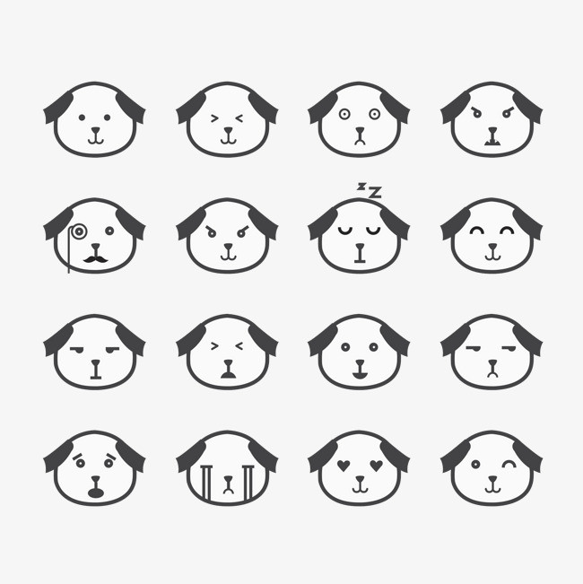卡通手绘16种小狗表情包png素材下载_高清图片png格式