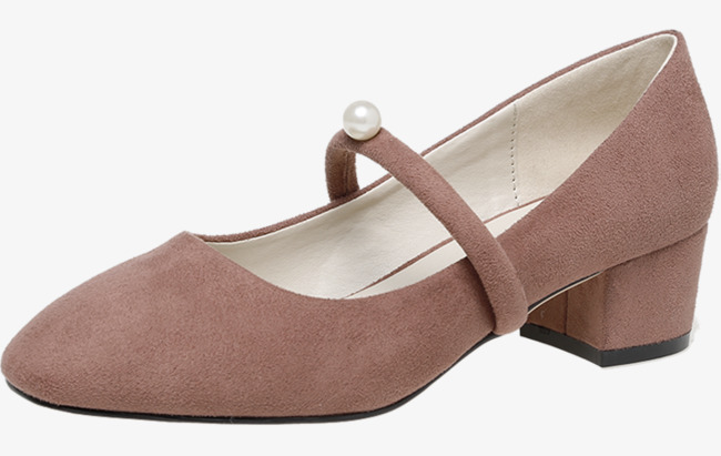 实物皮粉绒面女鞋免抠