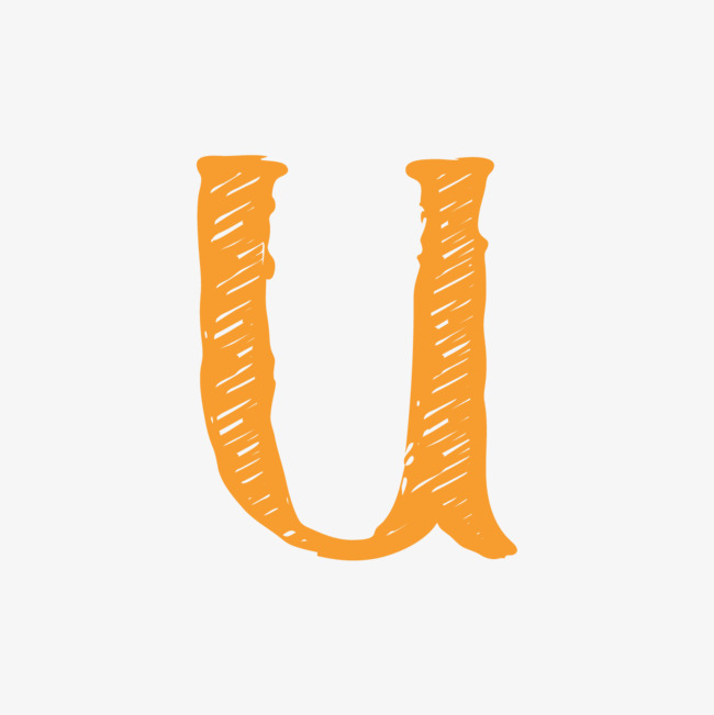 卡通手绘橙色字母u