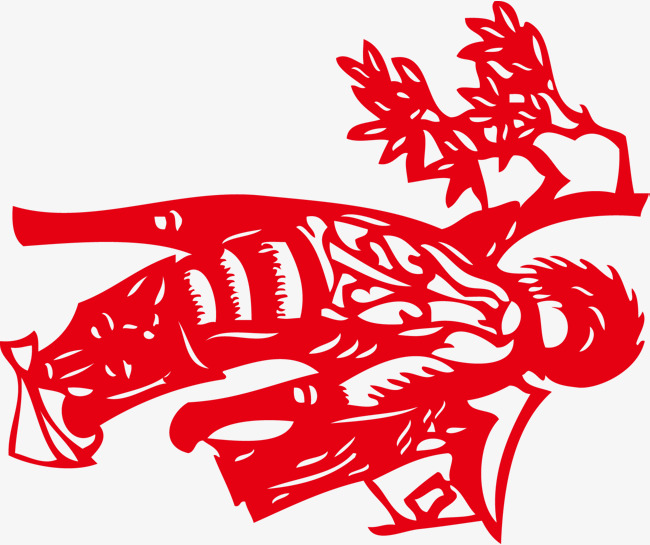 树旁边的红色小狗剪纸素材图片免费下载_高清