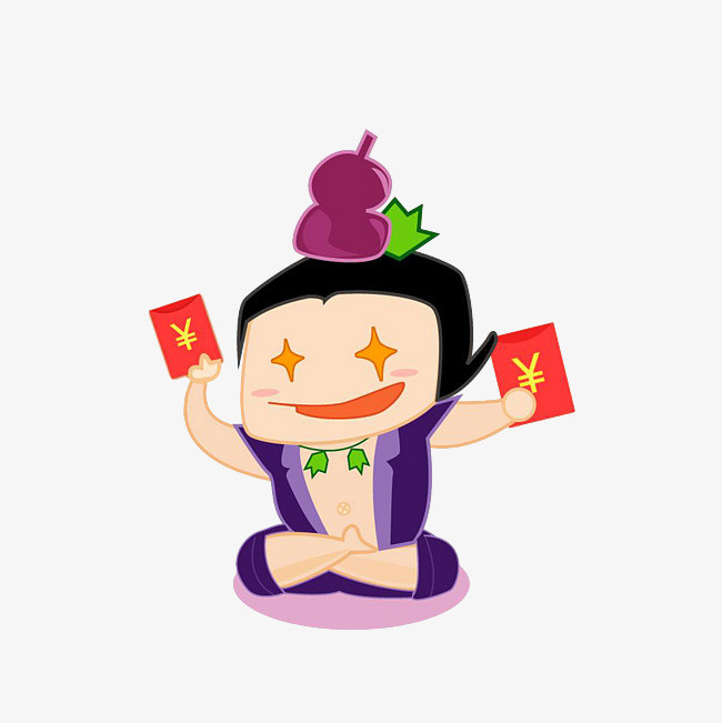 卡通手拿红包两眼放光的紫娃素材_png素材免费下载