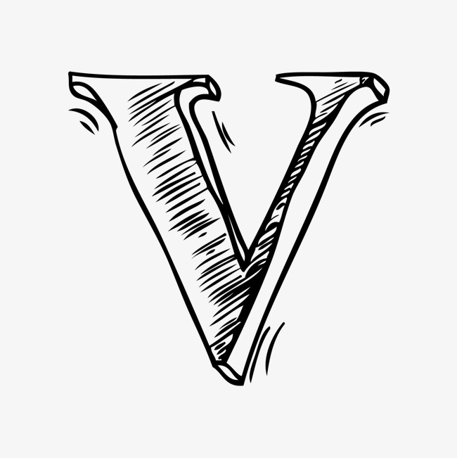 卡通手绘黑色字母v