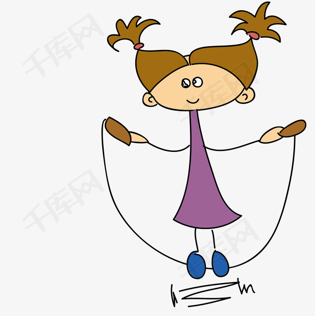 玩跳绳的可爱女孩运动跳绳锻炼女孩卡通简笔  