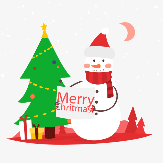 可爱圣诞雪人和圣诞树矢量图png素材下载_高清图片png