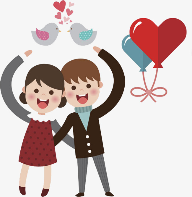 扁平风可爱的情侣免抠图情侣卡通可爱的高兴的爱心气球