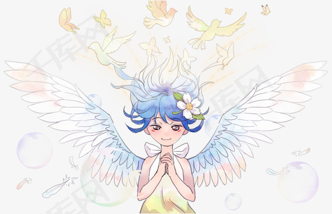 卡通手绘天使插画素材