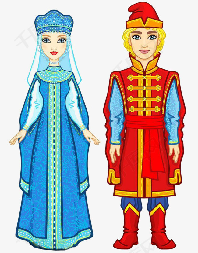 俄罗斯古代服饰图卡通外国俄罗斯古代服饰童话服饰