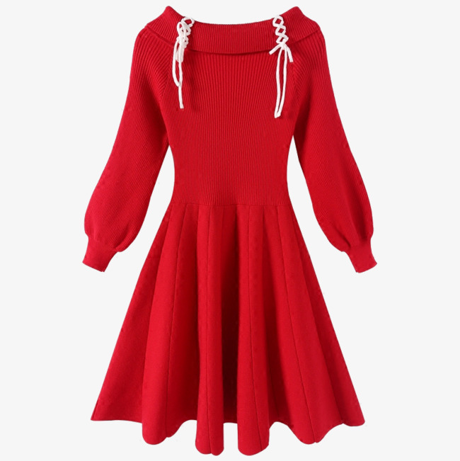 红色灯笼袖针织毛衣裙素材图片免费下载_高清