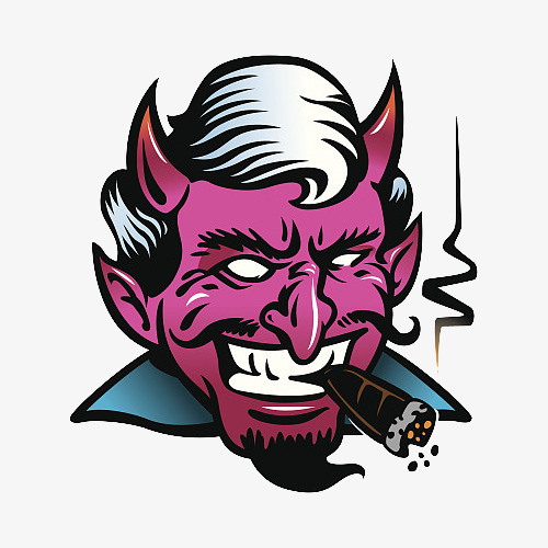 卡通红脸魔鬼男人抽雪茄插画免抠素材图片免费