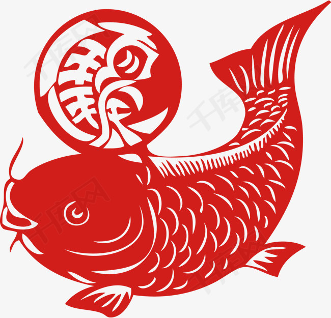 红鱼剪纸图案免抠下载