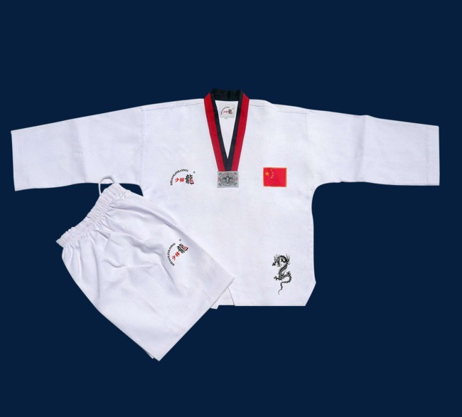 白色少林龙跆拳道班服装设计
