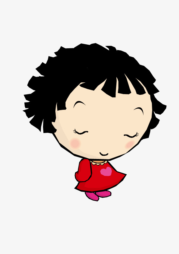 害羞的可爱女孩图人物可爱的红色裙子女孩害羞的闭眼睛