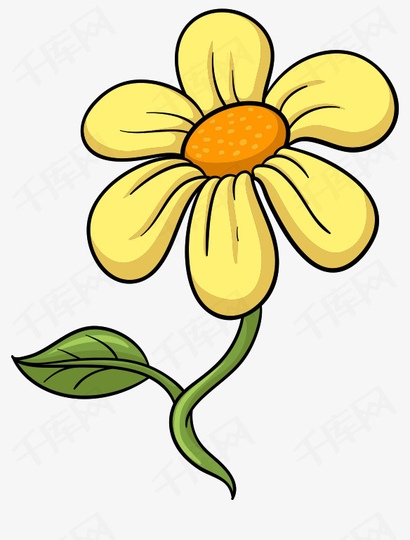 卡通手绘美丽的花朵卡通手绘创意黄色的美丽的花朵叶子动漫动画