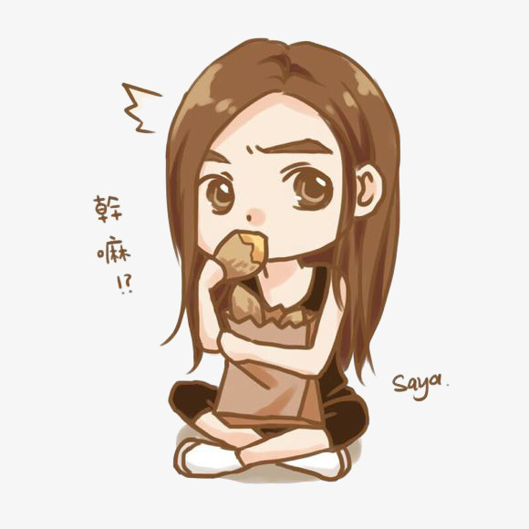 卡通手绘女生抱着纸袋吃烤红薯插画免抠