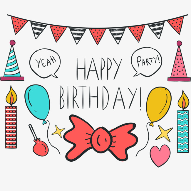 卡通手绘矢量图生日海报生日海报矢量图生日快乐彩色装饰帽子