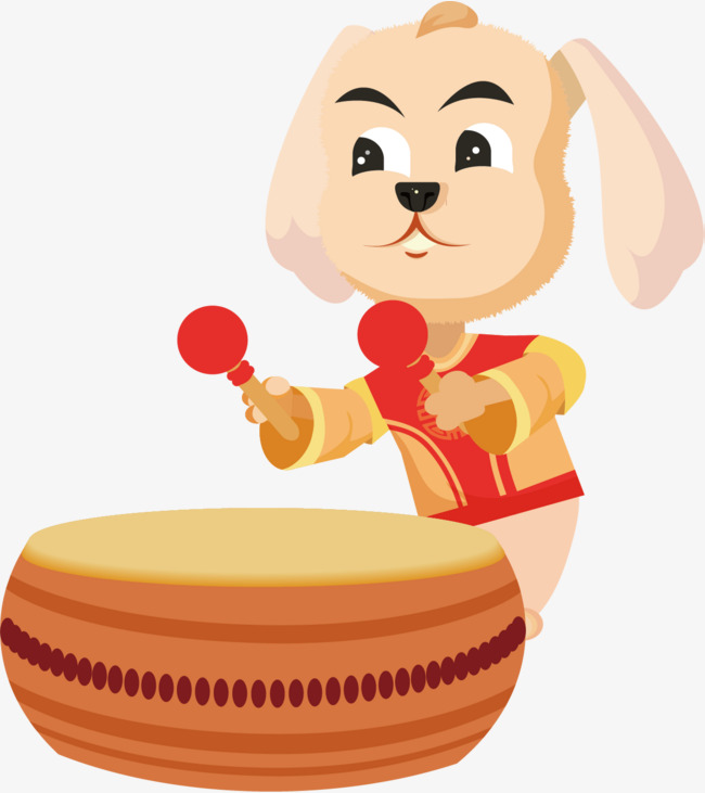 卡通喜庆狗狗敲锣打鼓形象