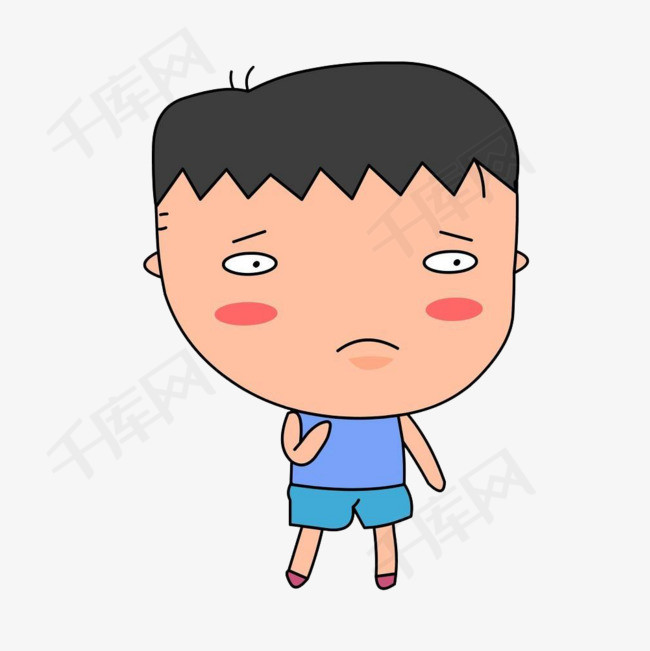 卡通动漫人物小男孩沮丧表情矢量图