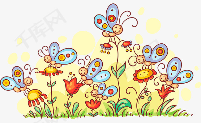 文艺卡通小清新装饰插画广告设计蜜蜂和花朵