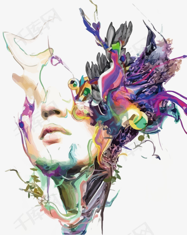 矢量水彩创意人物画