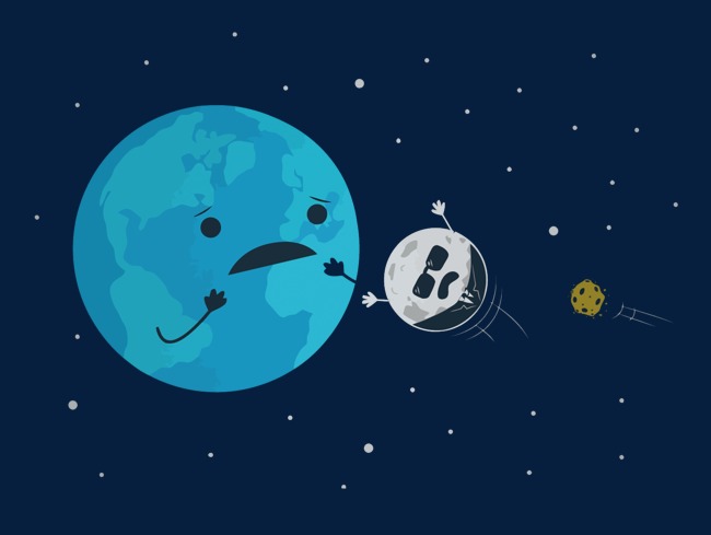矢量卡通地球月球和陨石