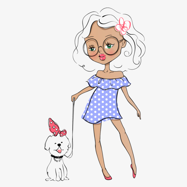 卡通可爱小动物装饰设计动物头像狗狗和小女孩素材图片免费下载_高清png