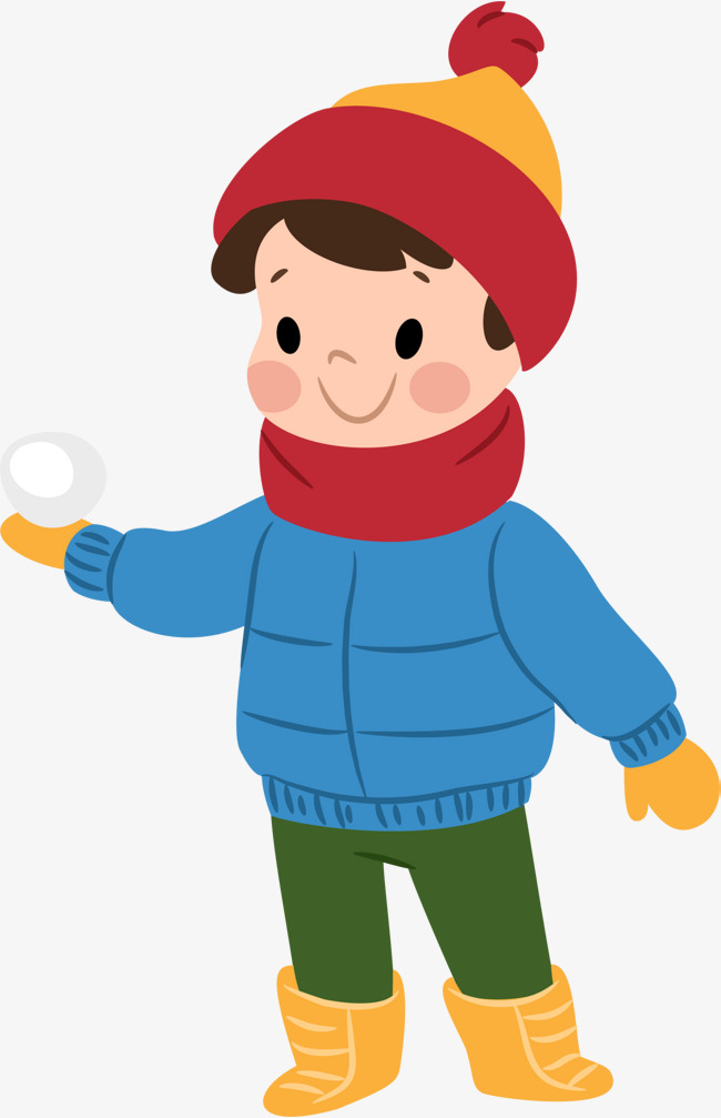 冬季可爱玩雪球的小男孩