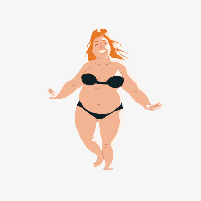 穿黑色泳装的胖女人卡通人物胖女人性感的泳装海边