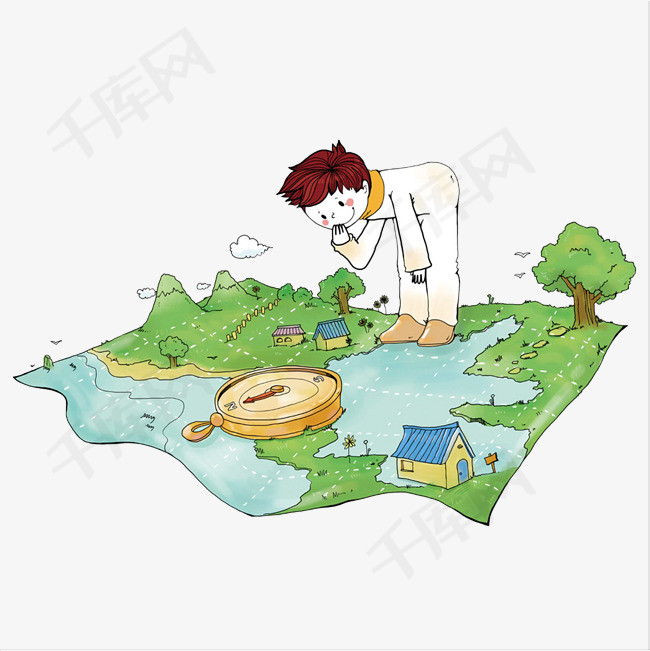 手绘卡通野外探索导航