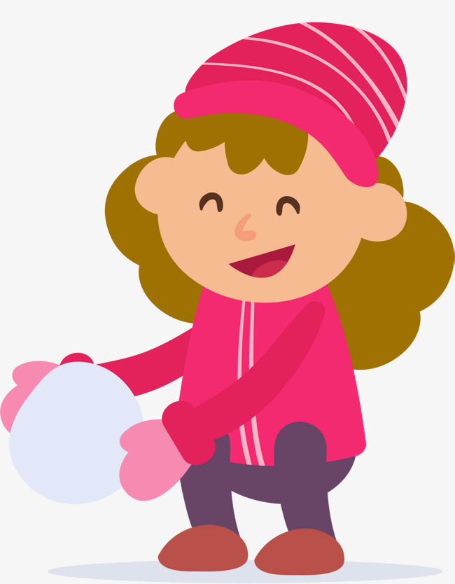 冬季捏雪球的小女孩
