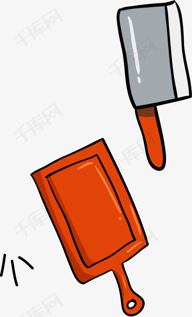 卡通手绘插图菜刀与砧板