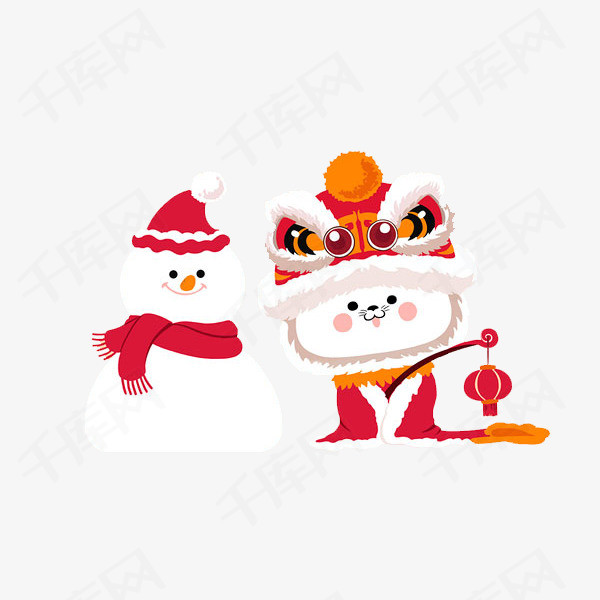 中国风雪人舞狮免抠图素材图片免费下载_高清png_千库